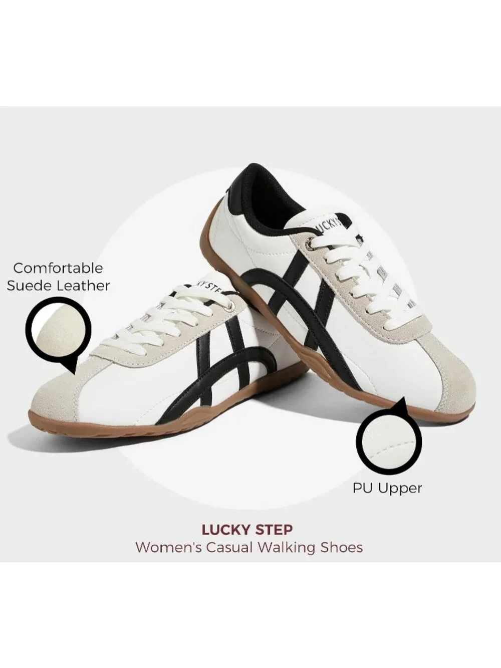 Women's White/Black Lightweight Trendy Fashion Thin Sole Walking Sneakers
